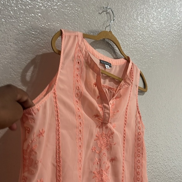 Brixon Ivy Women's Peach Sleeveless Top Embroidered sheer V Neck Size L Chic - Picture 7 of 8